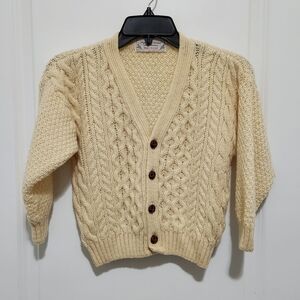 Vtg Highland Home Boys 5/6 100% Wool Grandpa Cardigan Cable Knit Scotland Thick